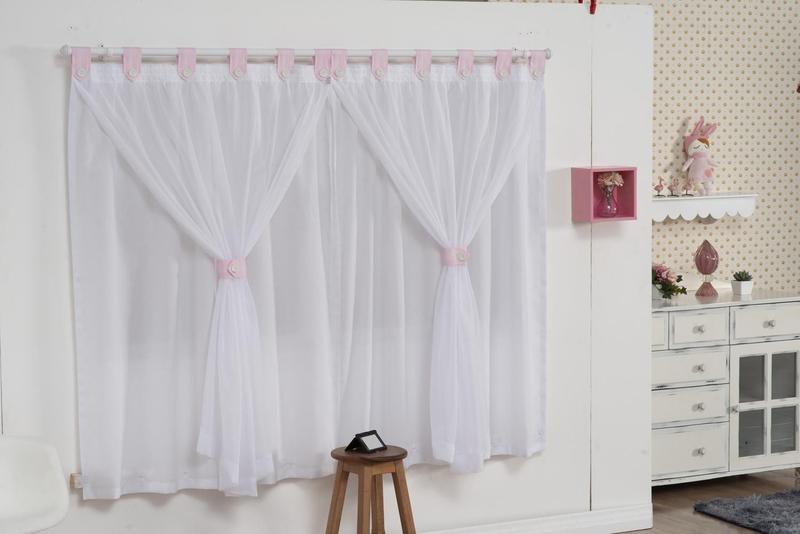 Imagem de Cortina quarto de menina rosa voal - Resistente ao Sol - Para varão de 2 Metros