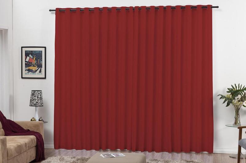 Imagem de Cortina Quarto E Sala 2,00X1,80 Com Ilhos Varão Vermelho