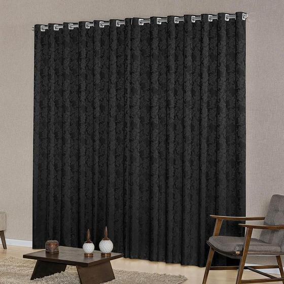 Imagem de cortina quarto semi blackout jacquard preto 5,00x2,80