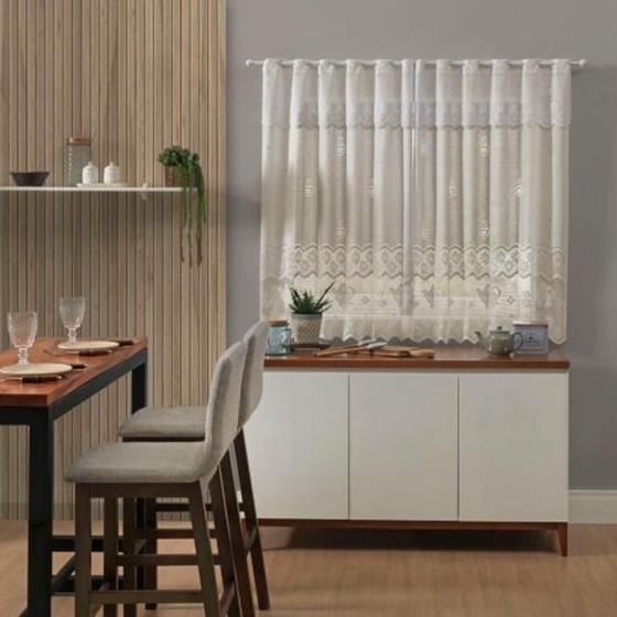 Imagem de Cortina Renda Cozinha Bule Lisa 2,00 X 1,20M Creme