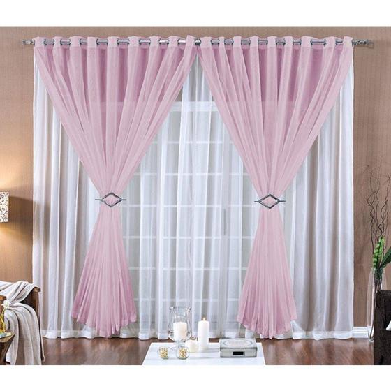 Cortina Rosa Branca para Sala ou Quarto para varão 2 metros Simples Paula Menor preço em Cortina Rosa Branca para Sala ou Quarto para varão 2 metros Simples Paula