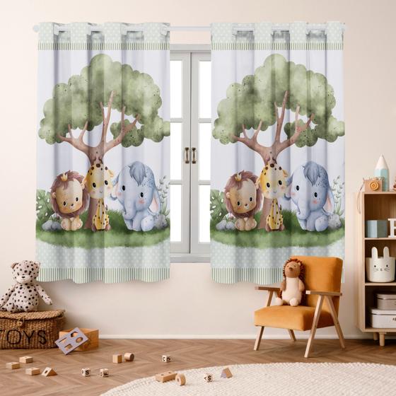 Imagem de Cortina Safari Baby 2,00X 1,50 p/ Quarto Infantil, Criança, Bebe, Janela, Decoração.