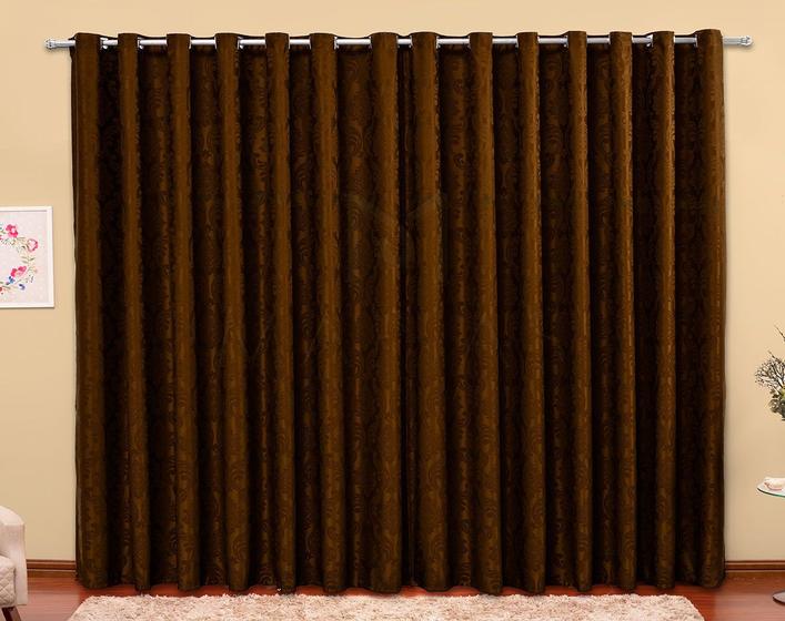 Imagem de cortina sala jacquard tecido semi blackout marron 4,00x2,80