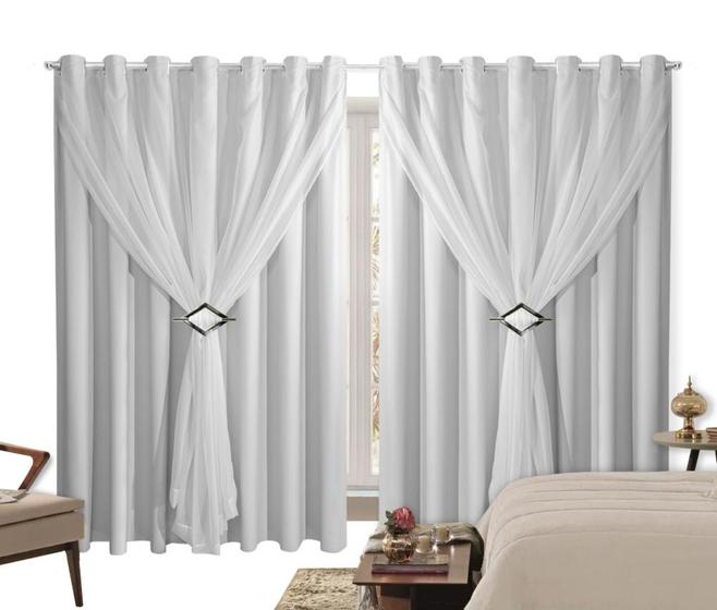 Cortina Sala Quarto Blackout Com Voil Liso Para Sala ou Quarto 3,00m x