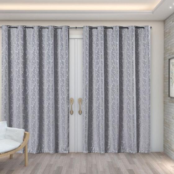 Imagem de cortina sala tecido jacquard cinza semi blackout 3,00x2,80