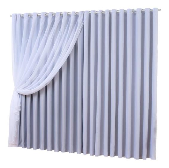 Imagem de Cortina Sala Voal Com Forro Tecido Blackout Branco 4,00X2,80