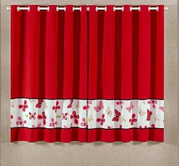 Cortina sarah 01 peça - borboleta vermelho - Vivart - Cortinas