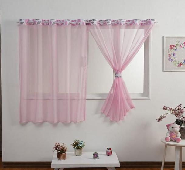 Imagem de Cortina Slim Baby 200X150 Voil Transparente - Nuvem Rosa