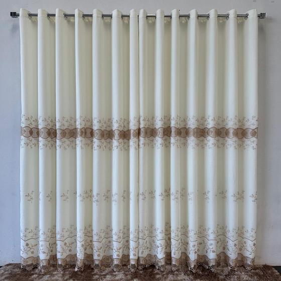 Imagem de Cortina Sofisticada De Linho Bordado Guipir Com Forro Microfibra 3,00x2,20