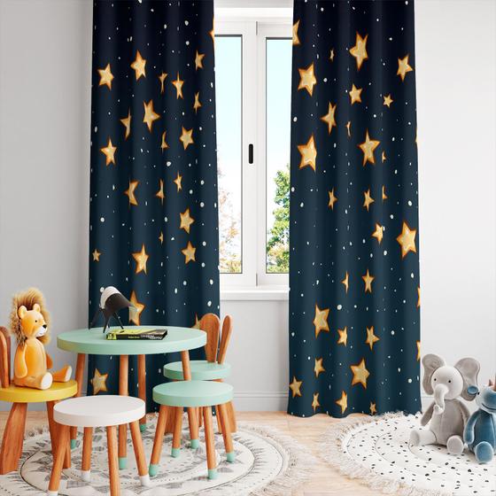Imagem de Cortina Tecido Oxford Quarto Infantil Estrelas Noturnas - 280x220cm