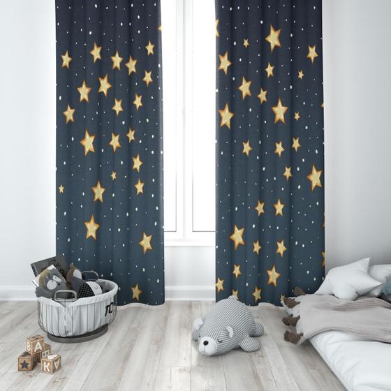 Imagem de Cortina Tecido Oxford Quarto Infantil Estrelas Noturnas - 280x220cm