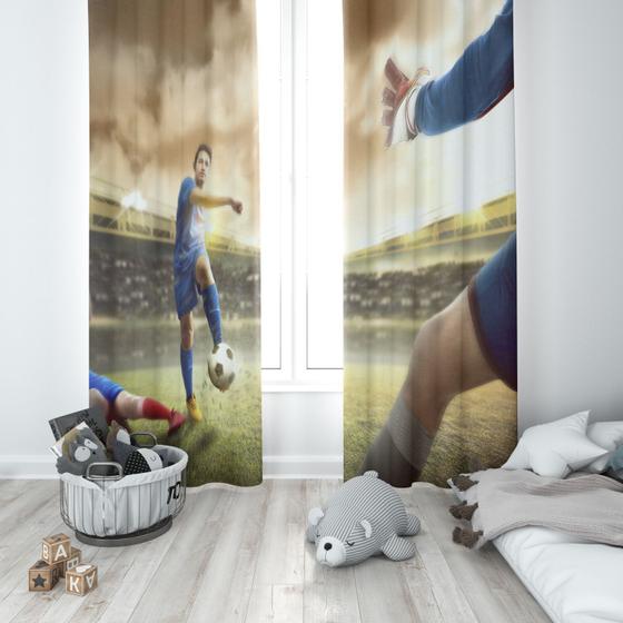 Imagem de Cortina Tecido Oxford Quarto Infantil Futebol Chute ao Gol - 220x140cm