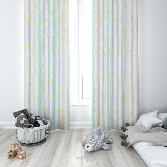 Imagem de Cortina Tecido Oxford Quarto Infantil Listras Tons Pastéis Glitter 280x220cm