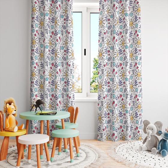 Imagem de Cortina Tecido Oxford Quarto Infantil Sol e Flores Colorida CI10- 280x220cm