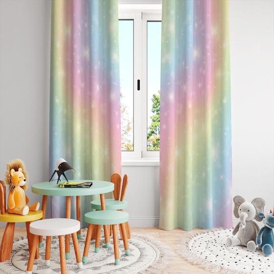 Imagem de Cortina Tecido Oxford Quarto Infantil Tie Dye Candy Estrelas - 280x220cm