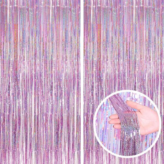 Imagem de Cortina Tinsel SINBEE Foil Fringe Pink, pano de fundo de festa x2