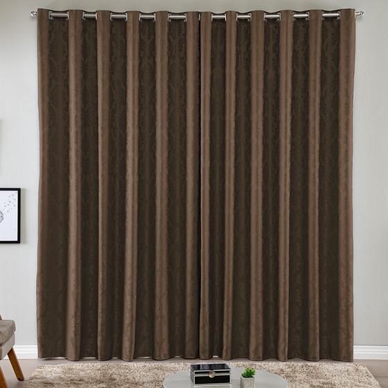 Imagem de Cortina Turin Jacquard Semiblackout Floral 4,00x2,80m para Sala Quarto Varão 4M Ilhóses - Tabaco