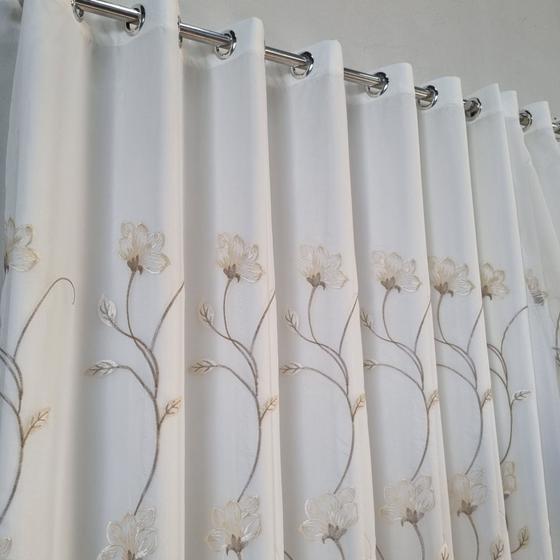 Imagem de Cortina Voal Bordado Com Forro Microfibra P/Varão Alto Padrão 3,00X2,60