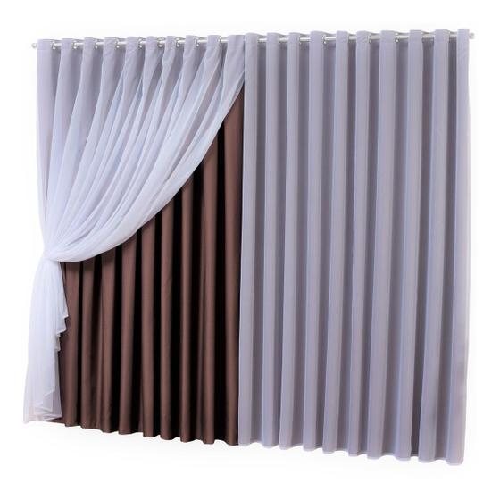 Imagem de cortina voal com forro em tecido  blackout marron 3,00x2,80