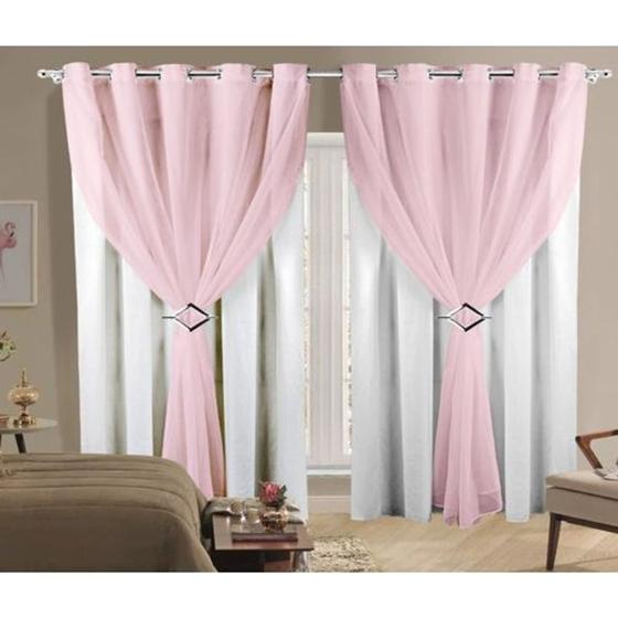 Imagem de Cortina voal rosa BB blackout corta luz 100% branco largura 2.60x altura 2.50