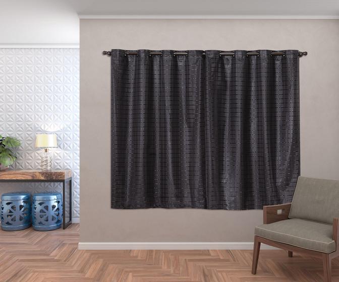 Imagem de Cortina Voal Xadrez Blackout Corta Luz 2,80m x 1,60m Preto