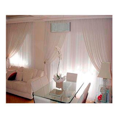 Cortina Voil 2,6mx3m Forro Seda Amassada Trilho Suiço Duplo Chrisney