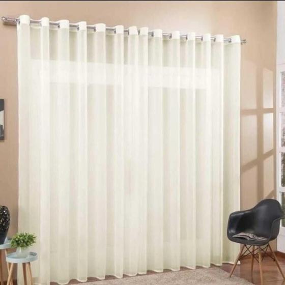 Imagem de Cortina Voil 7,00X2,30 Sala Ou Quarto Cromado Trilho Palha
