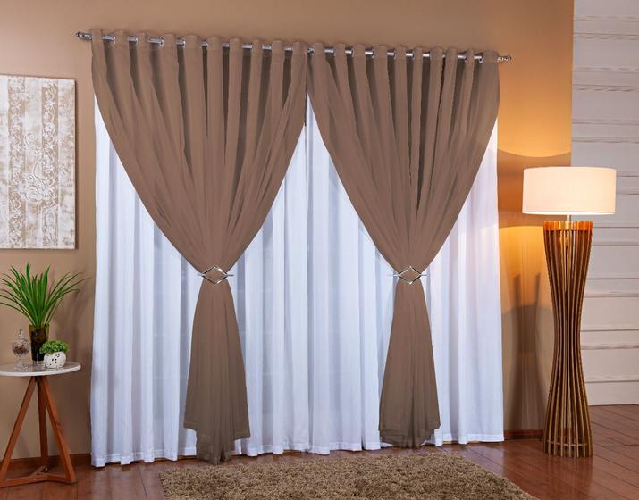 Imagem de Cortina Voil Com Forro Microfibra Sala E Quarto 7,00 x 2,50  Várias Cores