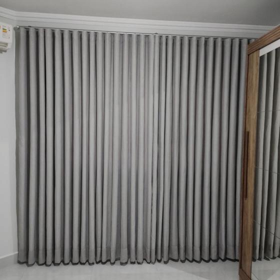 Imagem de Cortina Voil Linho Com Forro Blackout Alto Padrão Para Janela Quarto Sala 5,00x4,35