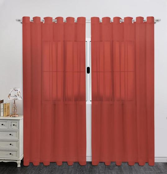 Imagem de Cortina Voil Liso P/Sala Varão Simples Vermelho 3,00X2,50M