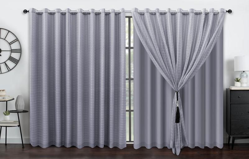 Imagem de Cortina Voil Xadrez 5.00x2.30 Com Forro Blackout