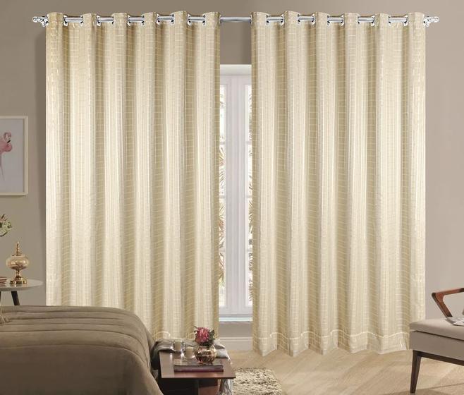 Cortina Voil Xadrez Luxo Com Forro Blackout PVC Palha 4,00M x 2,50M 100% Corta Luz Com Ilhós Cromado Para Varão Simples Menor preço em Cortina Voil Xadrez Luxo Com Forro Blackout PVC Palha 4,00M x 2,50M 100% Corta Luz Com Ilhós Cromado Para Varão Simples