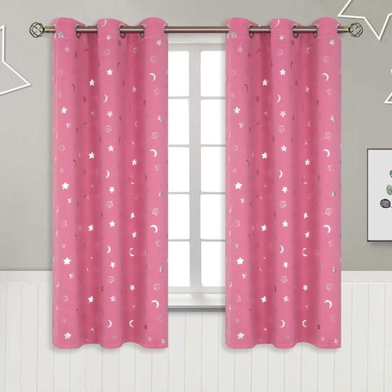 Imagem de Cortinas BGment Pink Blackout com estrela e lua para meninas 160x160cm