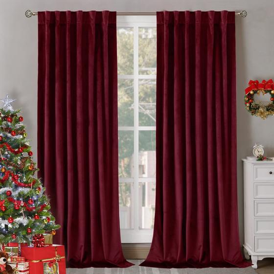 Imagem de Cortinas BGment Red Velvet 213x213cm com isolamento térmico