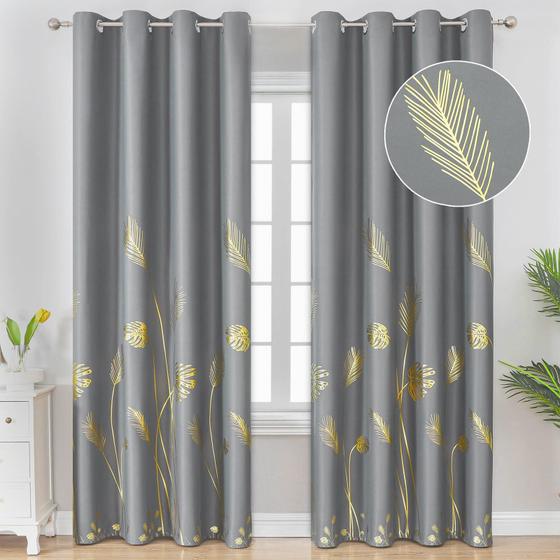 Imagem de Cortinas Blackout Estelar Textiler Foil Print Gold Palm Tree