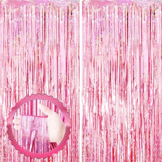 Imagem de Cortinas com Franjas Metálicas Voircoloria Laser Pink - 1,0 x 2,0m (Pacote com 2)