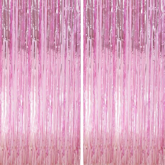 Imagem de Cortinas de Alumínio com Franjas Rosa - 1m x 2,5m (Pacote com 2) - Decoração de Festa
