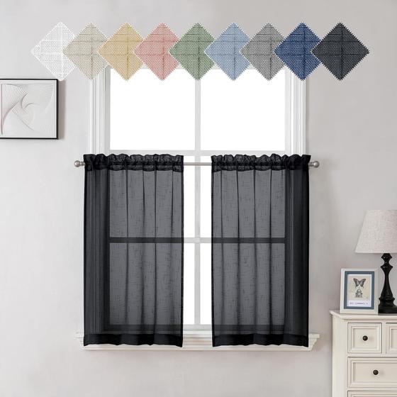 Imagem de Cortinas de Cozinha Aiyufeng Kirei Black Sheer - 2 Peças (30x90cm)