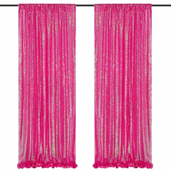 Imagem de Cortinas de fundo de lantejoulas QueenDream Iridescent Hot Pink x2