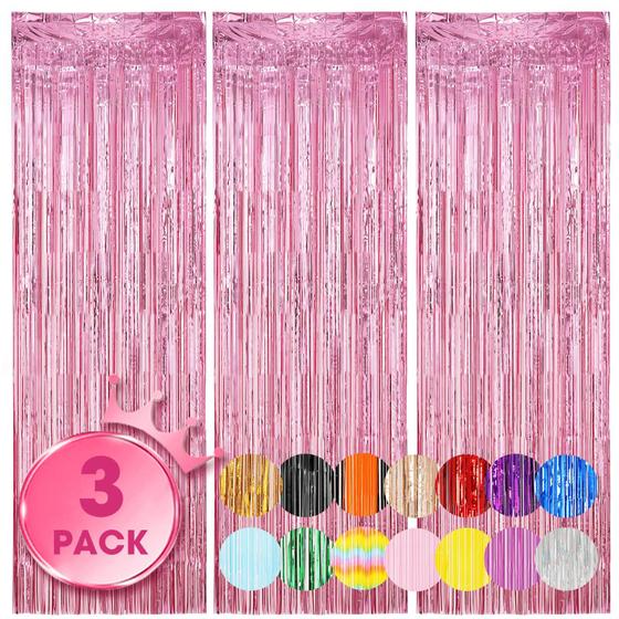 Imagem de Cortinas de Fundo Voircoloria Rosa Claro com Franjas - 1x2,5m (Pacote com 3)