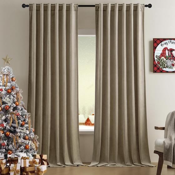 Imagem de Cortinas de Veludo Timeper - Taupe - 120cm x 300cm (2 Painéis)