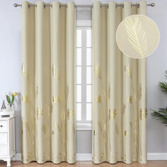 Imagem de Cortinas Estelar Textiler Beige, 214 cm de comprimento, blackout com estampa