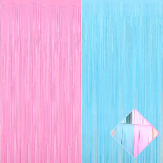 Imagem de Cortinas Foil Fringe - Kit com 4 Unidades (Macaron, Rosa e Azul) - 1m x 2m