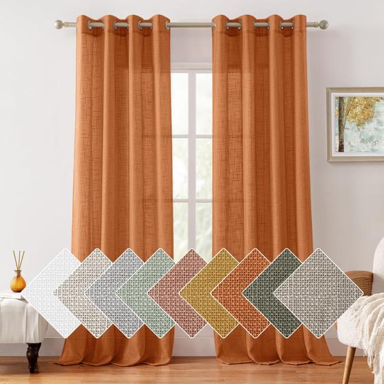 Imagem de Cortinas HOMEIDEAS Burnt Orange Linen Sheer 213x213cm (2 painéis)