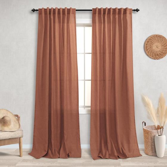 Imagem de Cortinas KOUFALL Terracotta Sheer Boho - Linho, 213cm, 2 Painéis