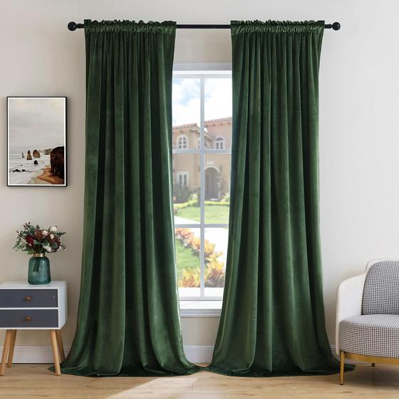 Imagem de Cortinas MIULEE Olive Green Velvet com isolamento térmico 52x96in