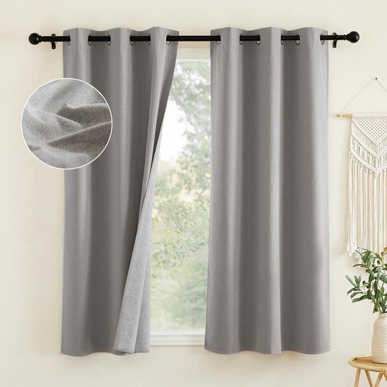 Imagem de Cortinas NICETOWN Faux Linen Blackout 160x160cm Cinza claro x2