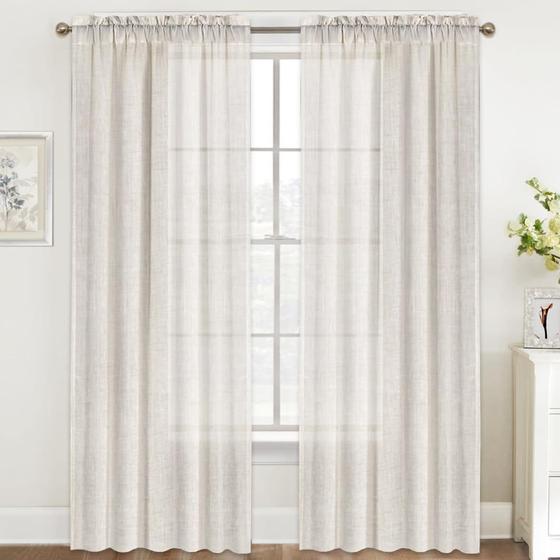 Imagem de Cortinas Sheer Linen FantasDecor - 2 Painéis de 213cm - Estilo Natural