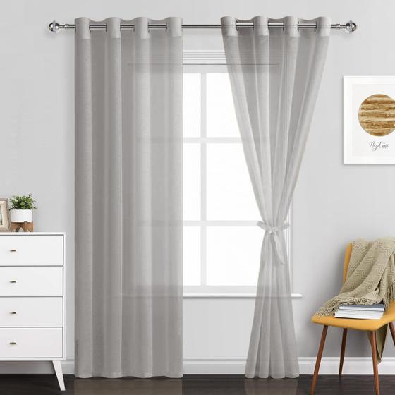 Imagem de Cortinas transparentes JIUZHEN Grey com 229 cm de comprimento - Conjunto de 2 132x229cm