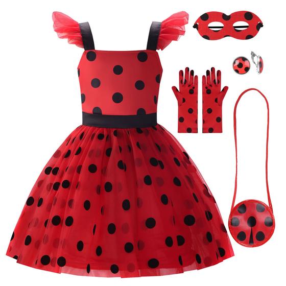 Imagem de Costume Uplus ME Ladybug para meninas de 9 a 10 anos com acessórios